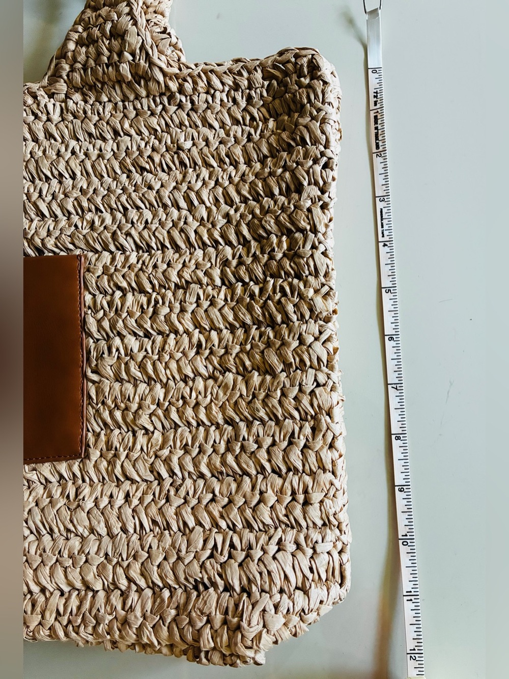 J. Crew Factory Packable straw tote bag Natural Straw Tote with Tan Patch.NWT. - Picture 11 of 16